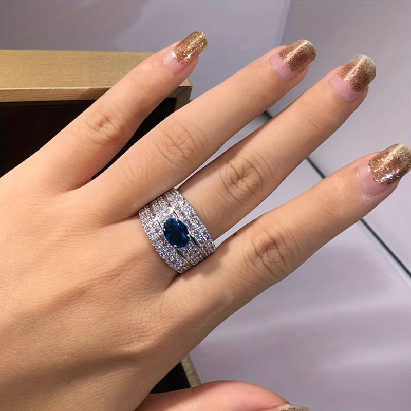 Ladies' Elegant Luxury Synthetic Sapphire and Zircon Ring - Perfect for Weddings, Parties, Anniversaries | March Birthday Stone with Unique Copper Coating