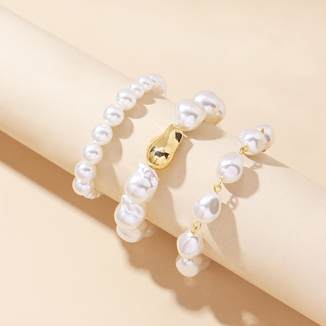 Three-piece statement style retro irregular fake pearl beaded bracelet set Women's party banquet accessories