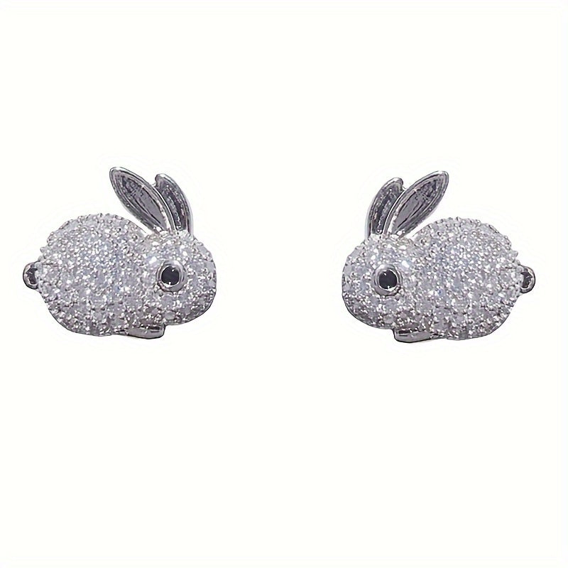Cute Rabbit Stud Earrings, Copper Jewelry, Small Zirconia Inlay, Fashionable and Casual Style, Women's Daily Dating Earrings