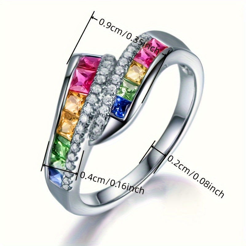 Vintage Bohemian Rainbow Synthetic Gemstone Ring - Perfect for Women's Daily Wear and Parties
