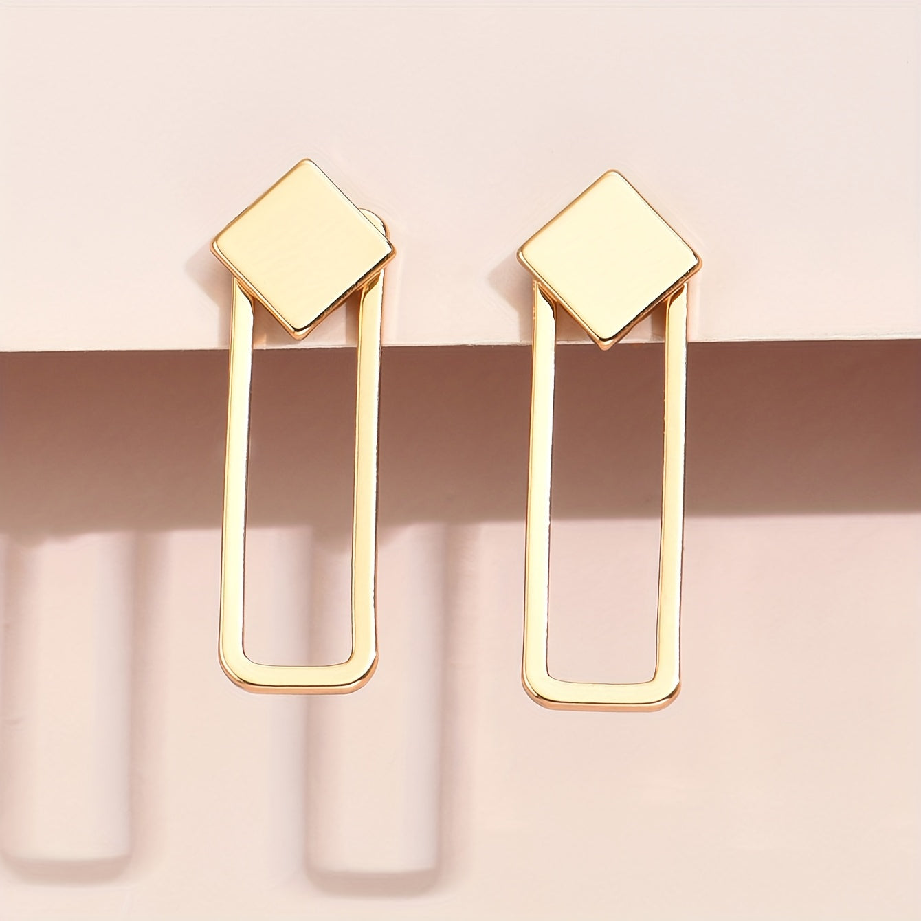Square geometric stud earrings, copper jewelry, Women's simple casual style, Women's daily wear, fashionable Women's earrings
