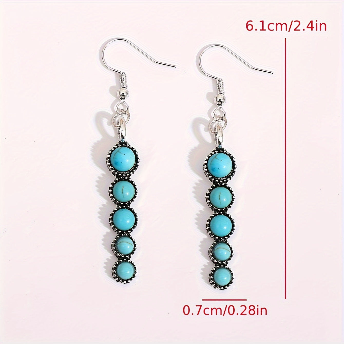 Bohemian Turquoise and Silver Plated Pendant Earrings - Vintage Style, Zinc Alloy with Iron Stud Earrings for Casual Wear, Cross Border, Round, Agate