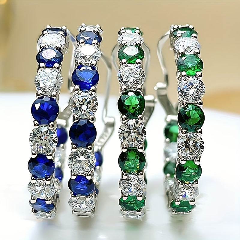 Copper earrings with green-blue synthetic gemstones, sparkling, vintage luxury style, suitable for Women's gifts