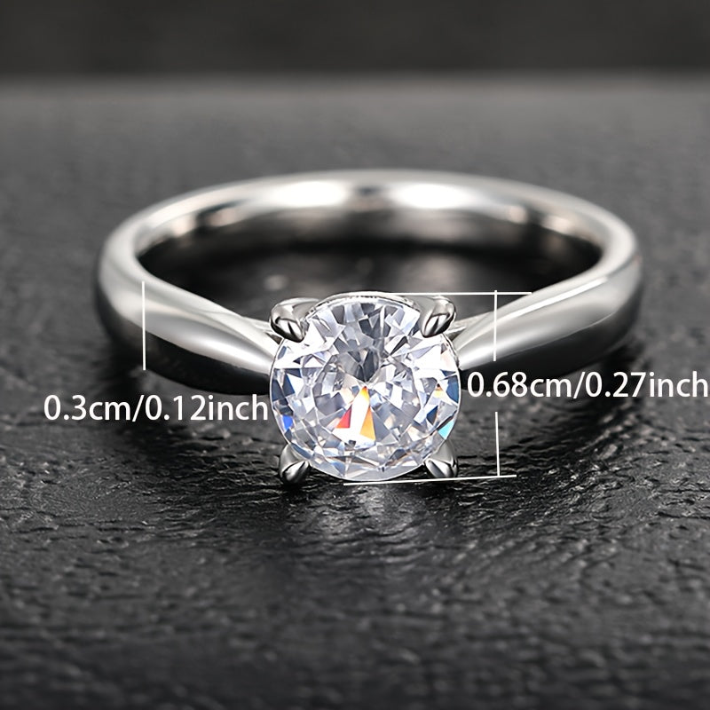 An elegant and minimalist round cut synthetic Zirconia engagement ring, four-claw inlay, copper, April birthstone, anniversary gift, Valentine's Day jewelry, suitable for all seasons