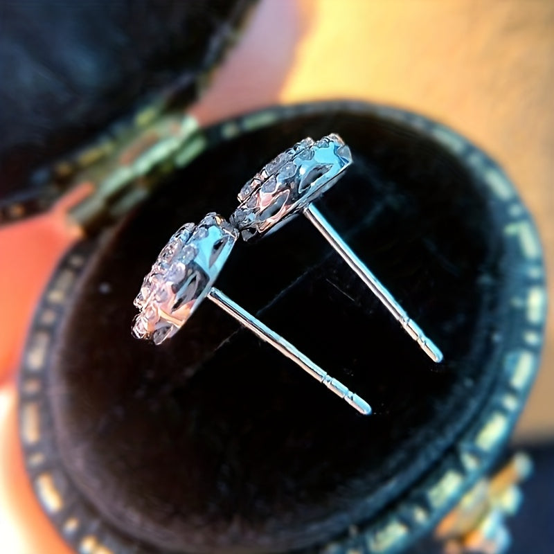 A pair of elegant silver-plated zircon round stud earrings, April birthday stone, synthetic cubic zirconia, copper ear needles, nickel-free, suitable for ladies, weddings, engagements, parties, Valentine's Day gifts