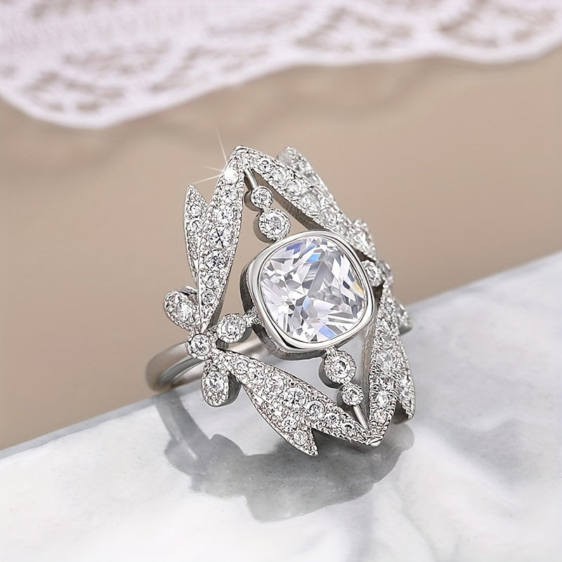 Delicate ring silver-plated Longfei design shop set with sparkling Zirconia, perfect anniversary birthday gift for your lover, imitation luxury jewelry