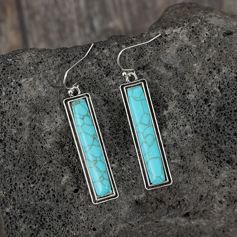 Cross-border European, American and Western-style new simple rectangular turquoise earrings