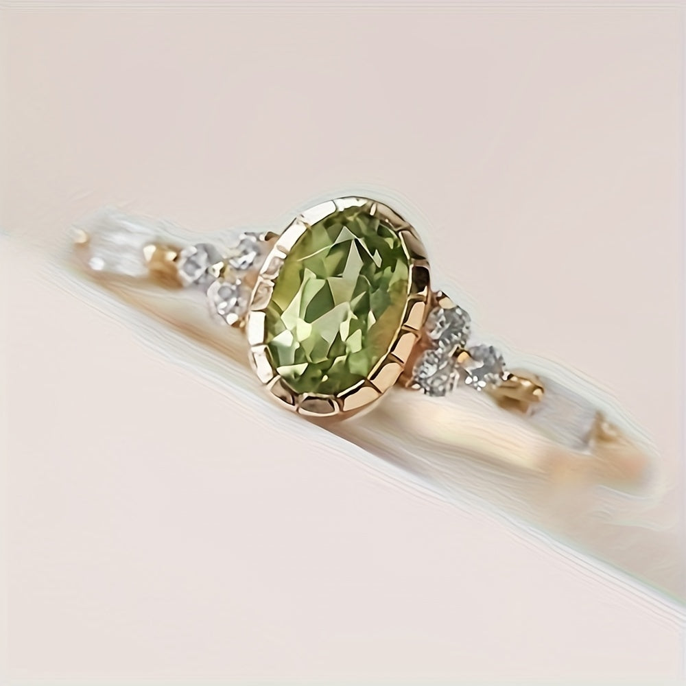 Vintage Oval Synthetic Green Zircon Anniversary Ring Women's, Copper Plated, April Birthstone, Everyday & Party Jewelry Accessories - 1 Piece