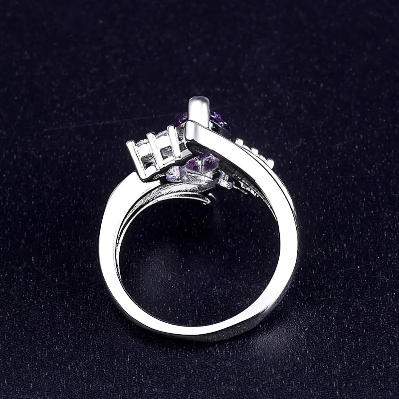 Elegant Bridal Engagement Ring with Horse's Eye Purple Synthetic Gemstone - Luxury Copper Wedding and Anniversary Gift