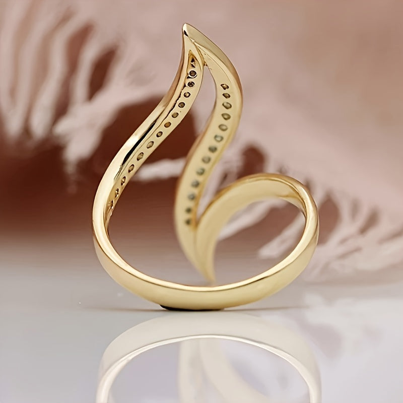 Stylish chic 18K gold-plated inlaid shiny Zirconia ring exquisite ladies daily casual party banquet birthday gift