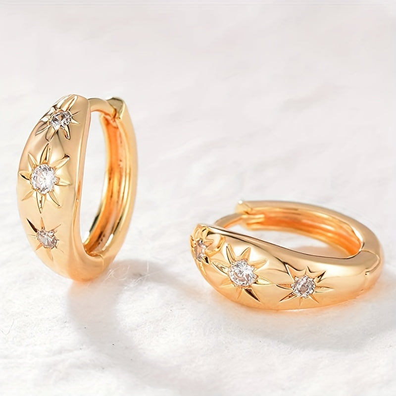 18K Gold Plated Vintage Sun Totem Earrings with Cubic Zirconia - Ladies Elegant Retro Design for Casual Attire and Parties, Multipurpose Jewelry | Celestial Pattern Jewelry | Luxury Look