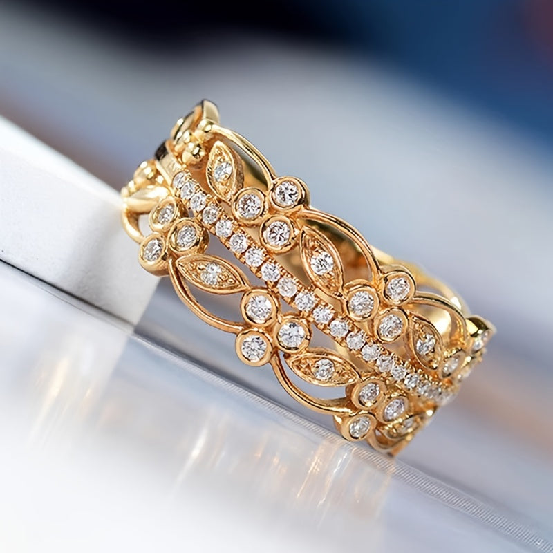 Hollow Zirconia Decorative Ring, Romantic Wedding Ring, Holiday Style Jewelry Anniversary Gift, Suitable for Women