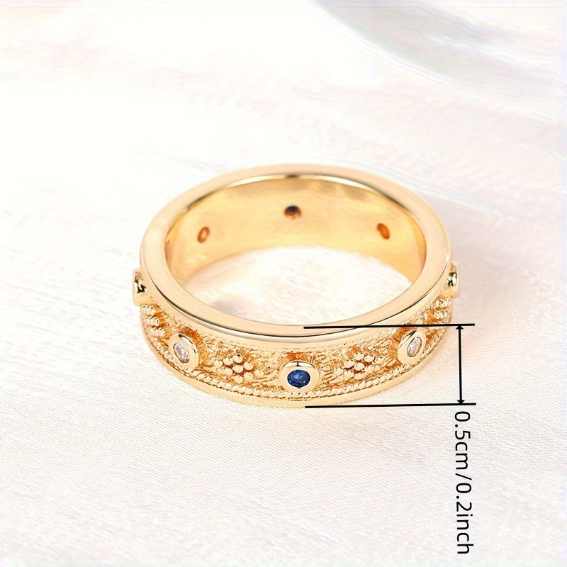 Retro-style broadband ring, colorful synthetic gemstone - suitable for daily and party wear, handmade in copper