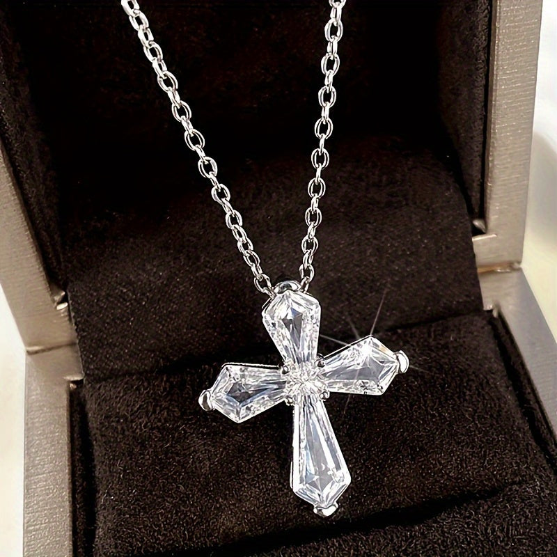 1 elegant Zirconia cross pendant necklace with minimalist sparkling jewelry, suitable for Women's weddings, engagements and daily wear