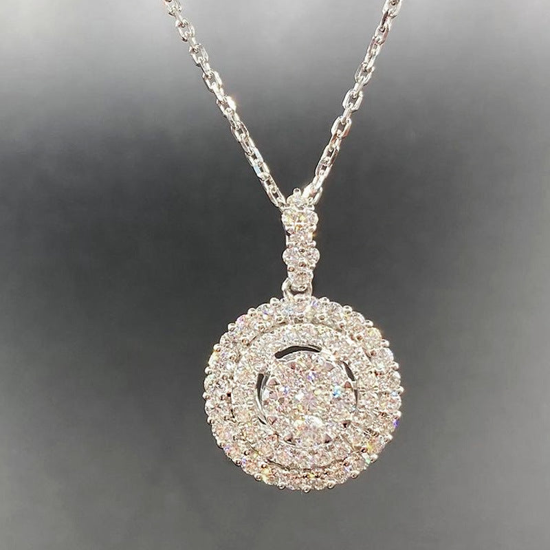 Multi-layer hollow round pendant necklace inlaid with shiny synthetic Zirconia, temperament collarbone chain suitable for bridal wedding jewelry