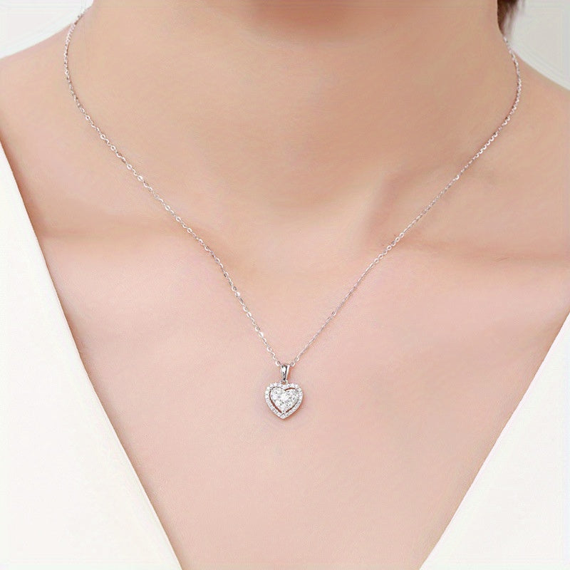 Silver Plated Romantic Bridal Wedding Clavicle Necklace, Ladies Gift Heart Pendant Necklace