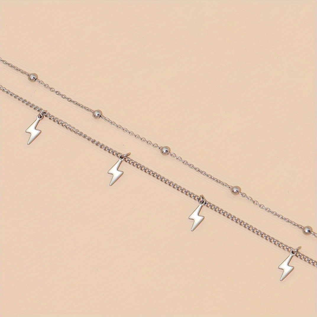 Elegant Double-layer Lightning Pendant Bead Chain Clavicle Chain Necklace Ladies Daily Accessories