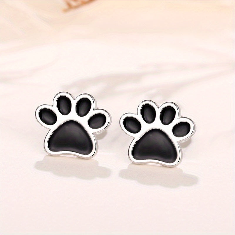 Simple and cute silver-plated animal dog cat footprint stud earrings women's personality accessories