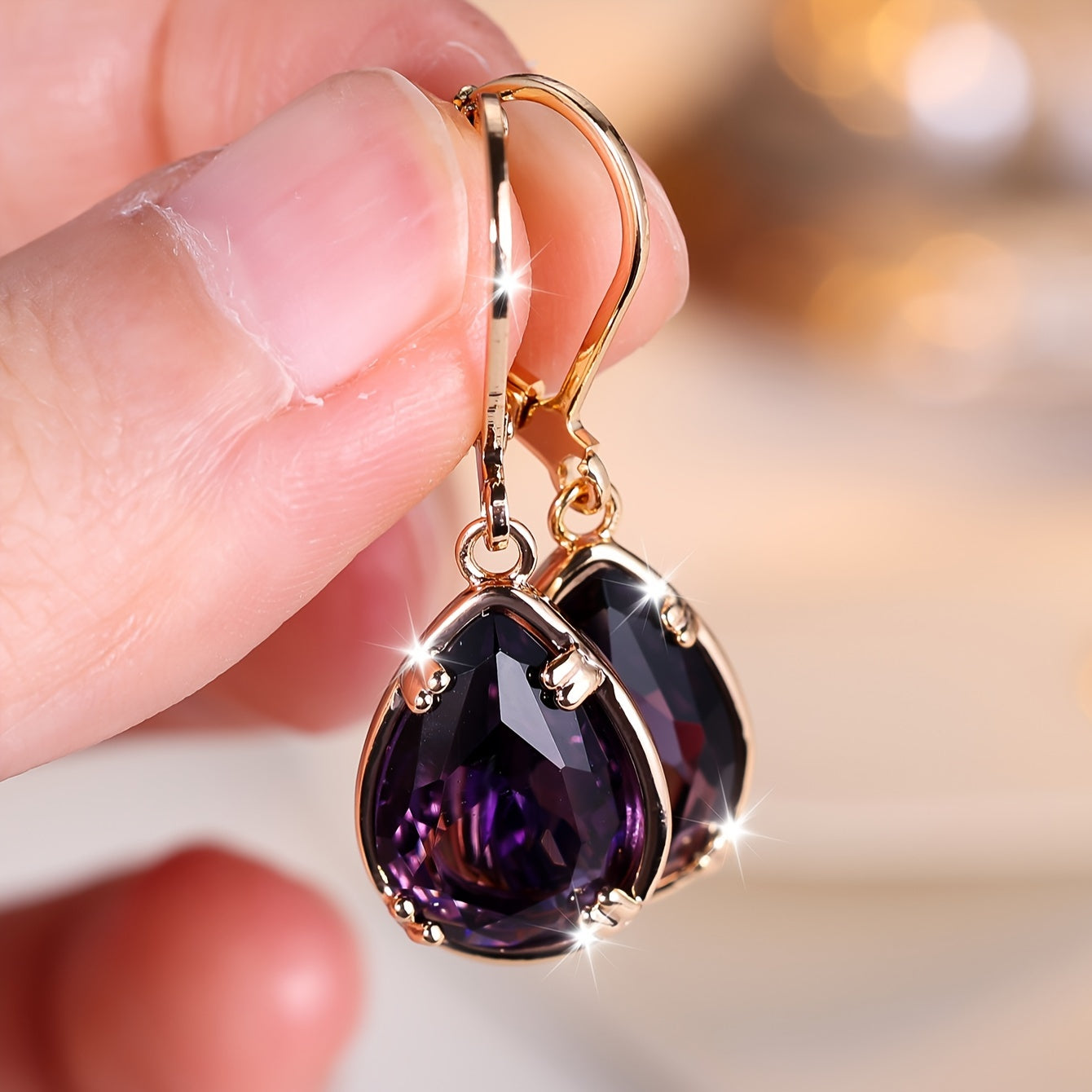 Elegant Purple Teardrop Earrings - Bohemian Copper Cubic Zirconia for Party and Everyday Gorgeous, Banquet Earrings