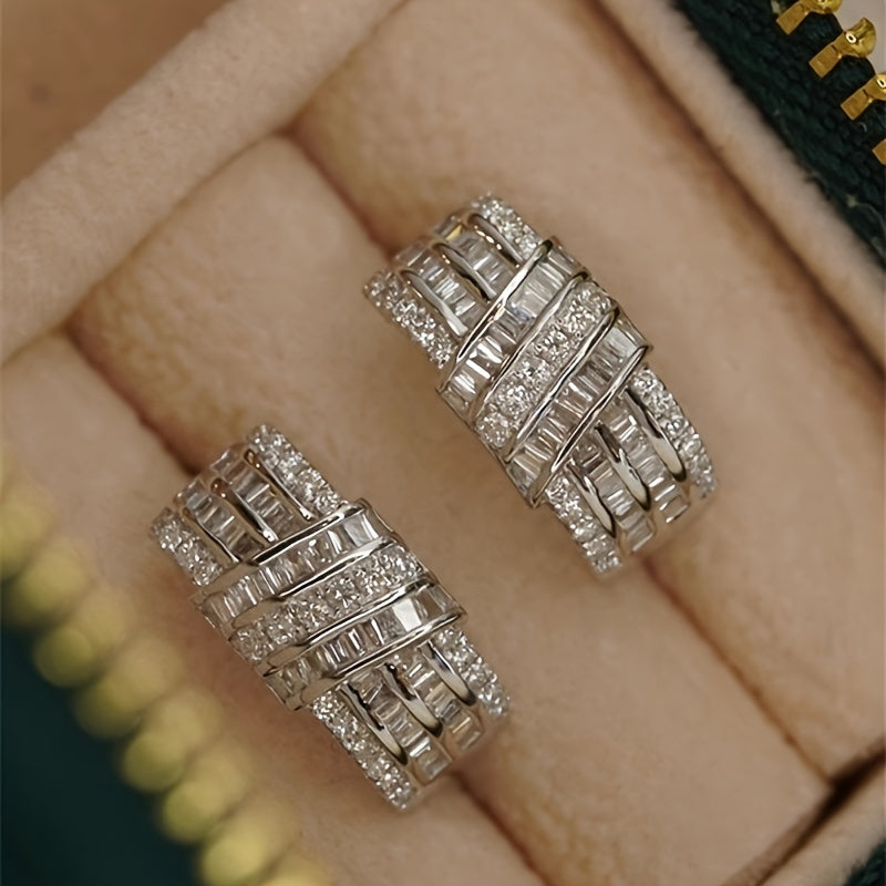 Ladies Elegant Copper Ring Earrings - Synthetic Cubic Zirconia, Shiny Style, Nickel Free, Everyday & Wedding Occasions, April Birthstones, All Season Accessories