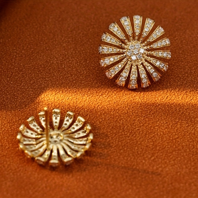 Luxury flower stud earrings set with zircon, elegant women's engagement and party wear, everyday accessories