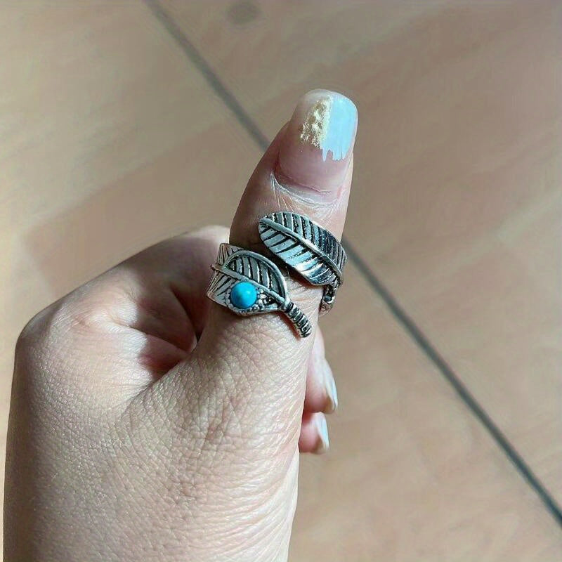 Vintage Feather Turquoise Open Ring Jewelry