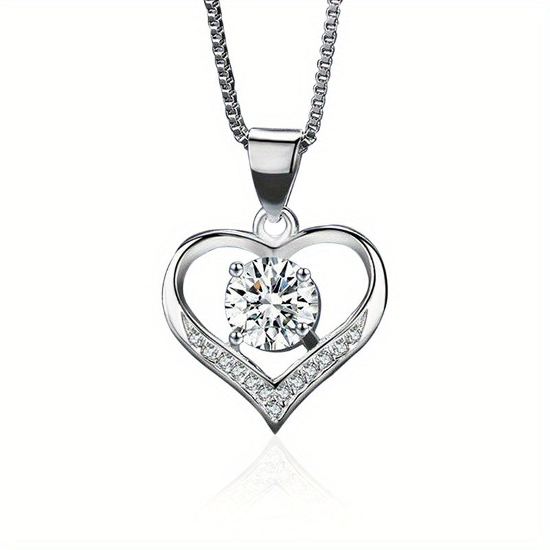 Exquisite Heart Pendant 925 Silver Plated Necklace Bridal Romantic Wedding Jewelry Anniversary Gift
