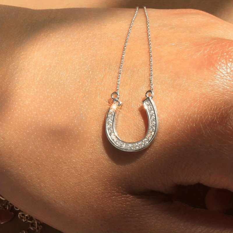 Simple horseshoe Zirconia pendant necklace, Women's daily wear fashion jewelry