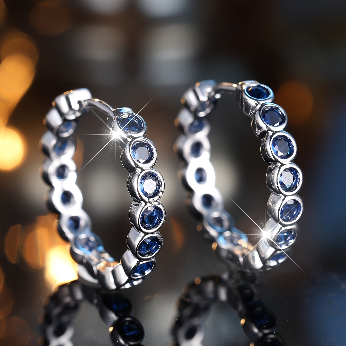 Luxury Ladies Halo Ring Earrings with Vivid Blue and Clear Cubic Zirconia - Elegant Copper Wedding Jewelry, Ideal Gift for Mom or Wife, Perfect for All Occasions, Small Ring Earrings