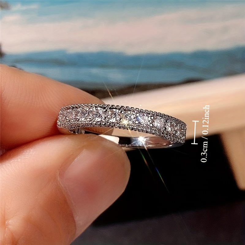 Ladies Ring 925 Silver Plated Miniature Zirconia Ring Bridal Romantic Wedding Eternal Jewelry Anniversary Gift