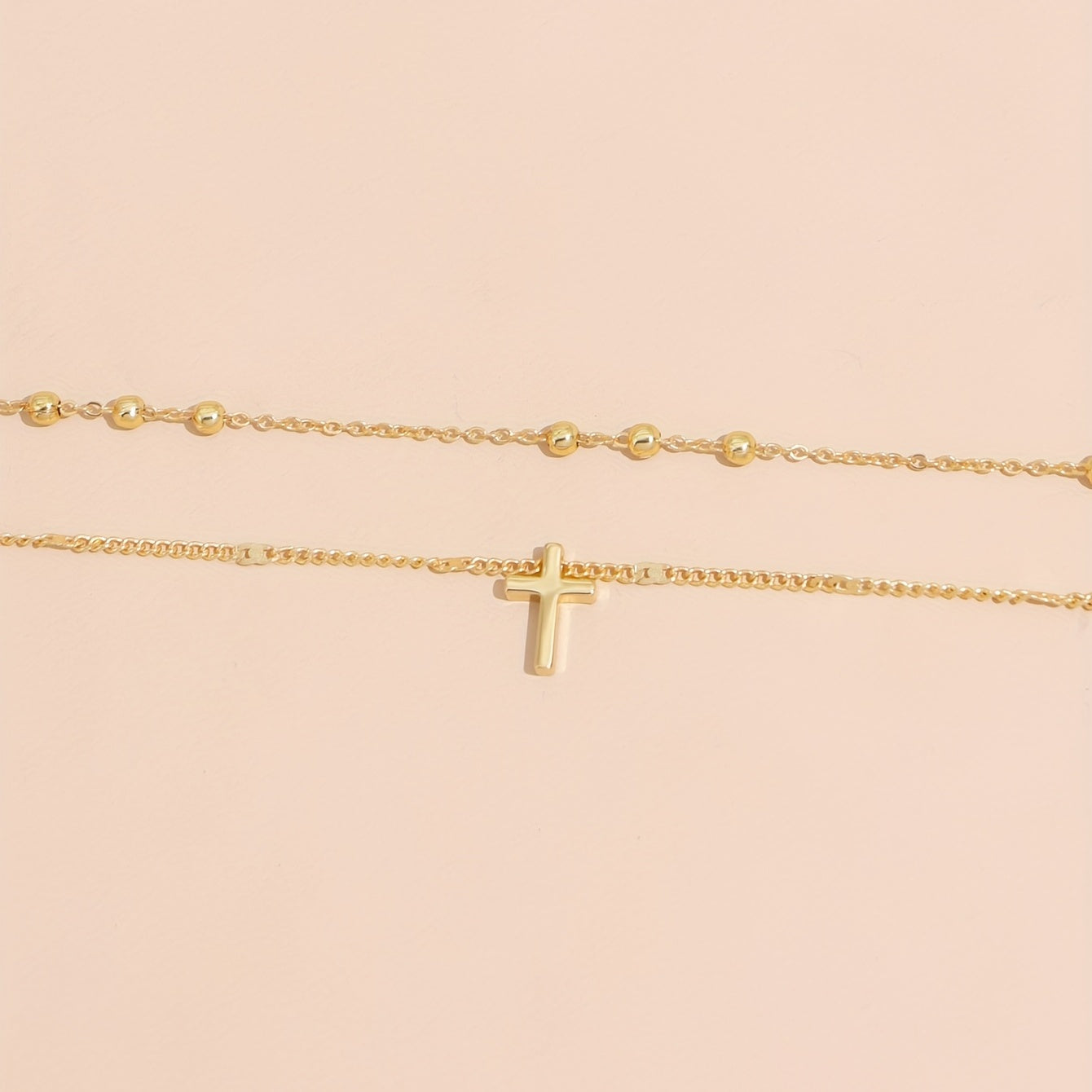 Vintage Cross Pendant Bead Chain Collarbone Chain Double Necklace Women's Holiday Jewelry Gifts