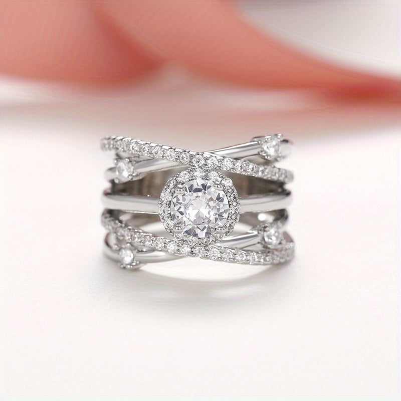 925 silver-plated multi-layer micro-inlaid Zirconia ring, Women's engagement party ring jewelry