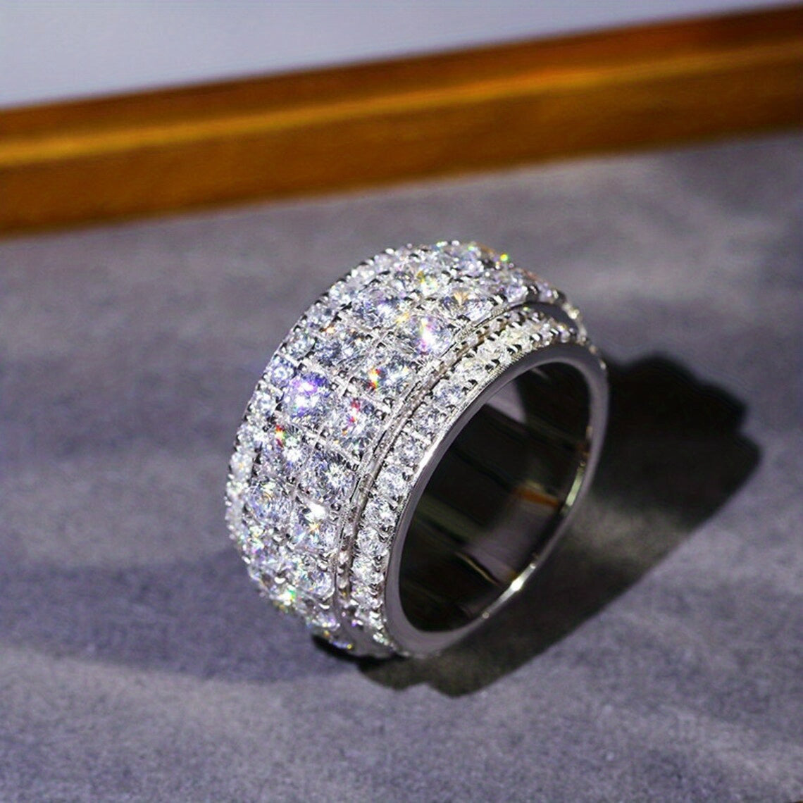 Elegant Broadband Ring Silver Plated with Sparkling Zircon Ladies Promise Ring Dinner Cocktail Decoration