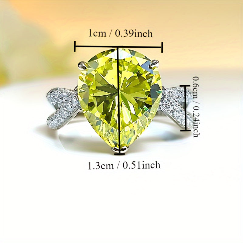 Elegant Yellow Cubic Zirconia Drop Ring - Perfect for Engagement, Wedding and Everyday Gorgeous, Party, Casual Wear