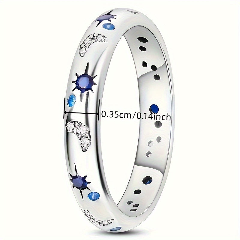 1 elegant broadband ring with moon and sun motif, blue synthetic gemstone - chic copper jewelry for women and men, suitable for parties and daily wear, moon jewelry