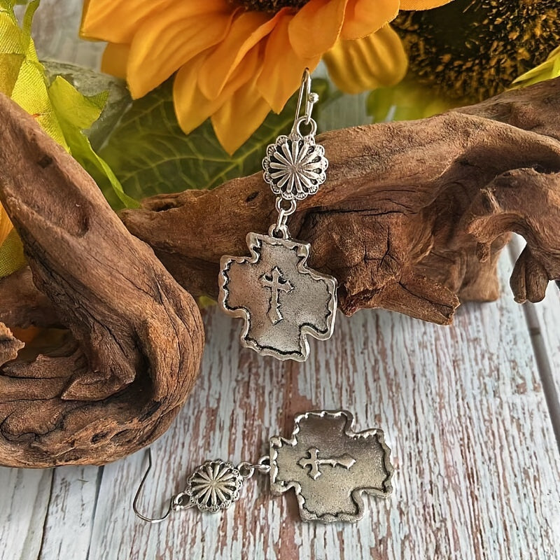 New retro western cross alloy earrings