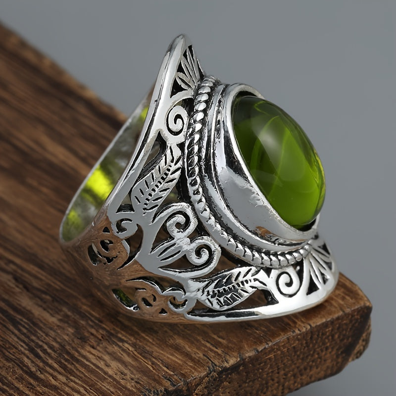 Vintage ring silver plated with gemstones egg shaped vintage flower engraved ring suitable for men and women on the ring dupes luxury jewelry