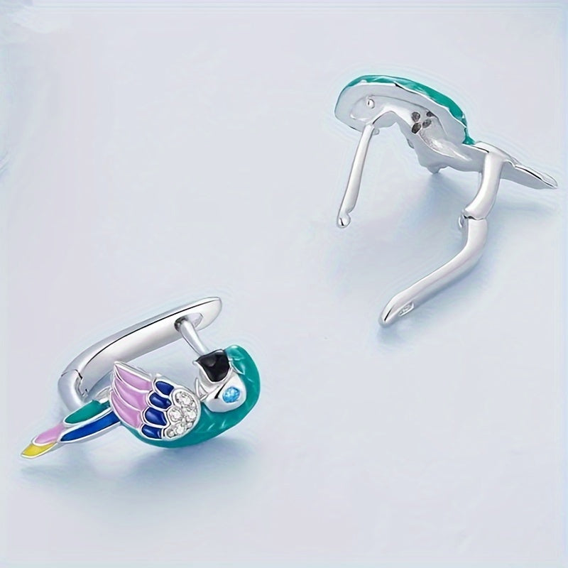 Ladies Elegant Cartoon Parrot Ring Earrings, Synthetic Gemstone April Birthstone, Nickel Plated Copper Free, Zircon Inlay, Everyday and Party Jewelry Accessories