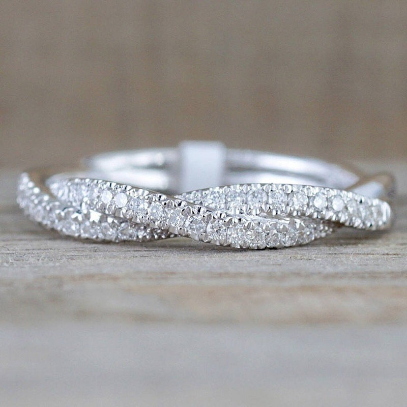 Simple 925 silver plated Zirconia twist ring, Women's daily casual engagement party jewelry