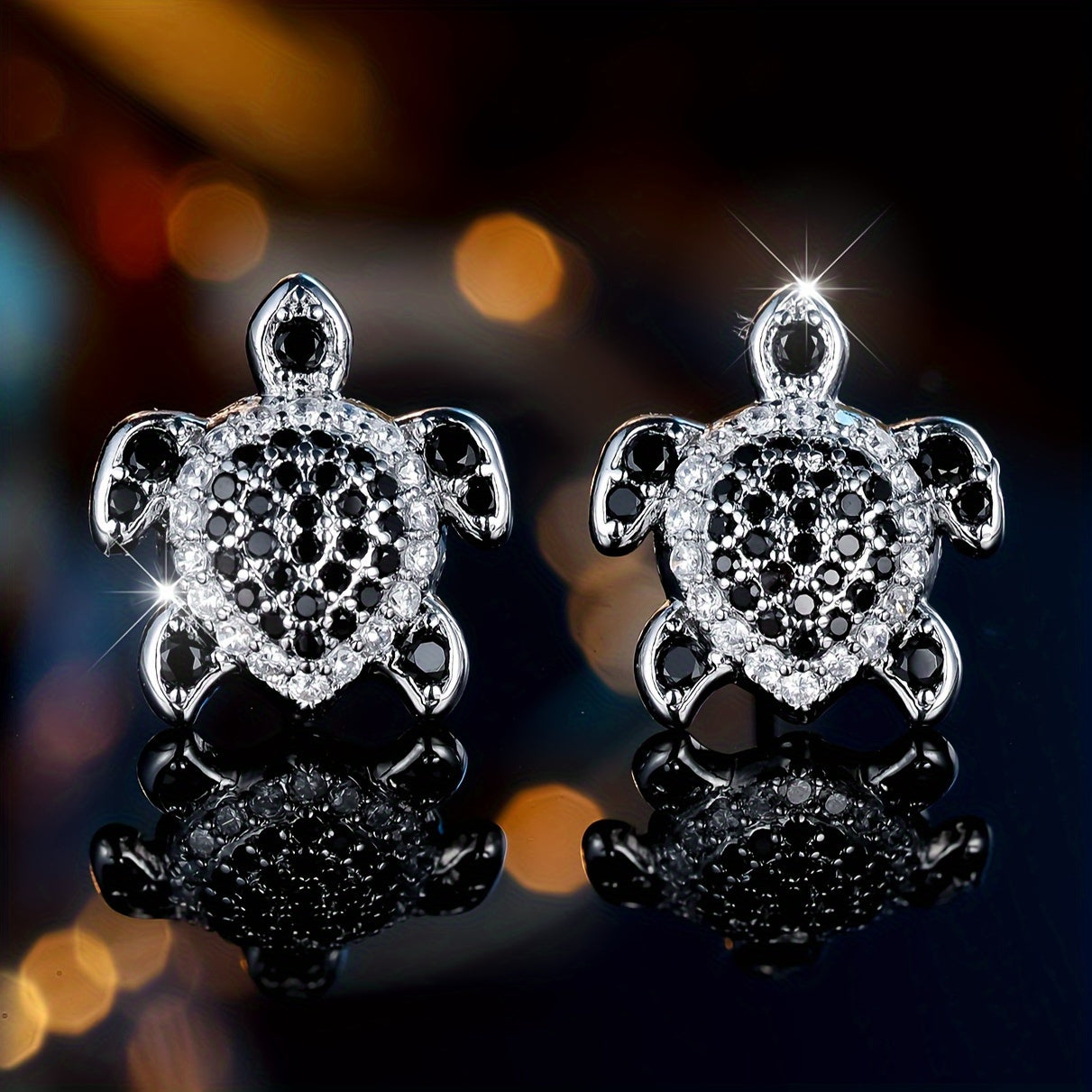Ladies Vintage Bohemian Style Shine Cubic Zirconia Fashion Turtle Stud Earrings - Perfect for Weddings & Parties