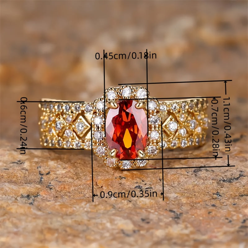 Vintage Luxury 4-Claw Oval Red Synthetic Gemstone Anniversary Ring Set with Zircon Elegant Jewelry Engagement Gift Valentine's Day Gift