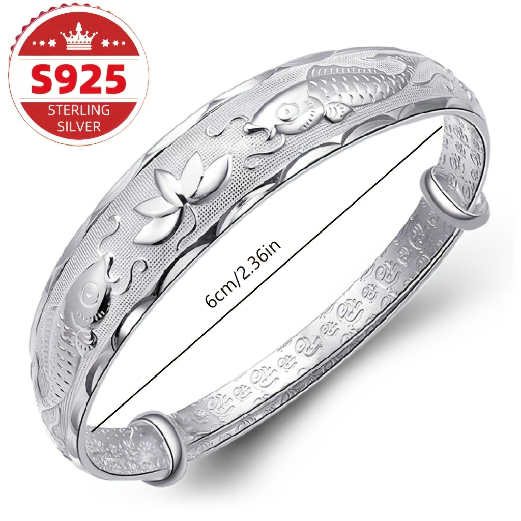 S925 Sterling Silver Ladies Bracelet, Chinese Style Pisces Lotus Bracelet, Elegant Ladies Jewelry Gifts for Friends, Christmas and New Year Gifts