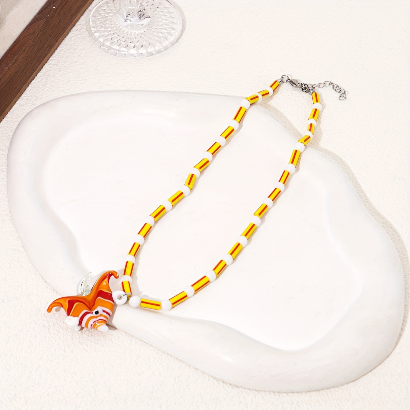 1pc Fashion Pendant Necklace Tropical Island Glass Small Fish Seahorse Pendant Handmade Colored Beaded Necklace Ladies Summer Beach Vacation Party Jewelry Accessories Handmade