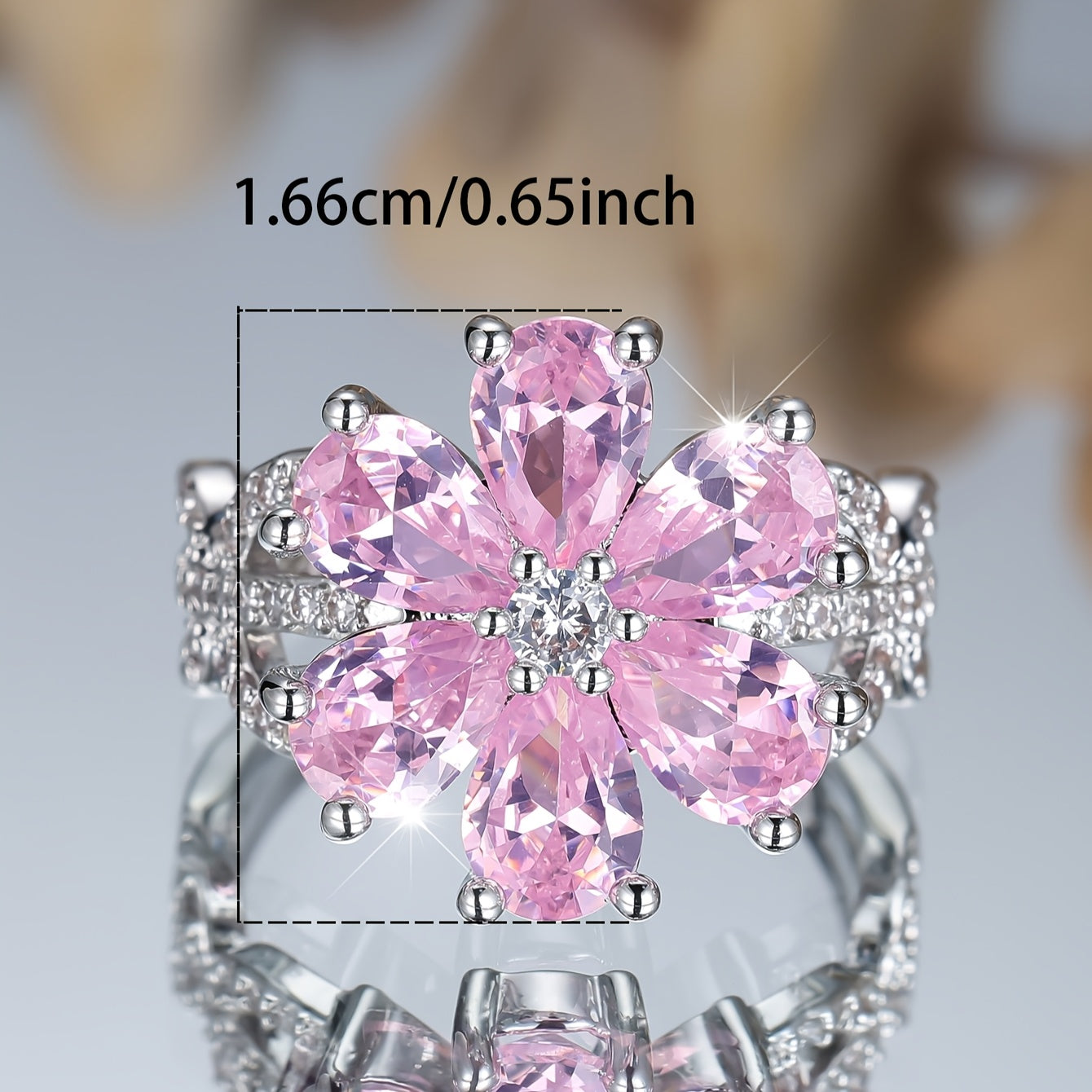 Elegant pink floral engagement ring set with sparkling cubic zirconia - perfect for weddings, parties and Valentine's Day gifts