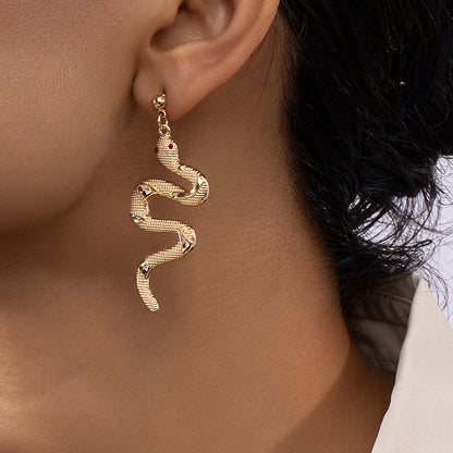 Elegant snake stud earrings, 14K gold galvanized alloy, embellished with rhinestones, using stainless steel ear needles, minimalist style suitable for daily and holiday wear