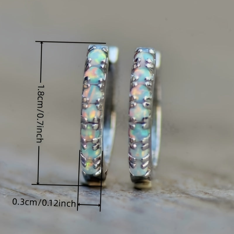 1 Pair of Bohemian Synthetic Opal Ring Earrings Women's - Elegant Vintage Jewelry with Iridescent Blue, Green, Yellow, and Pink Opals, Nickel-Free Copper Band, Perfect for Parties, Everyday Wear, and Festivals |Copper Earrings, Novelty Earrings