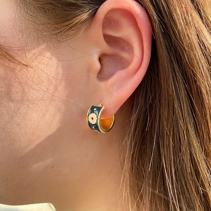 Exquisite 18K Gold Plated Flower Enamel Round Earrings Women's Wedding Engagement Party Gifts Vintage Bridal Accessories