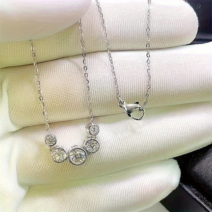 Ladies' elegant and simple five-stone cubic Zirconia pendant necklace, April birthday stone, carnival day wedding engagement wedding jewelry, copper plating process, all-season versatile chain