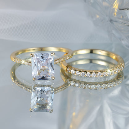A set of square white Zirconia rings, a two-piece Women's fashion set, and jewelry suitable for holiday parties.