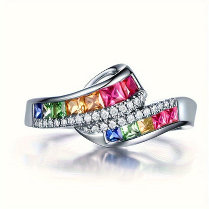Vintage Bohemian Rainbow Synthetic Gemstone Ring - Perfect for Women's Daily Wear and Parties